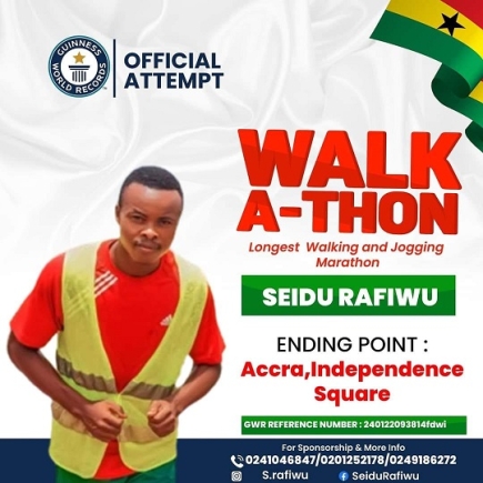 GWR: At Independence Square, Seidu Rafiwu concludes his four-day walkathon from Techiman to Accra.