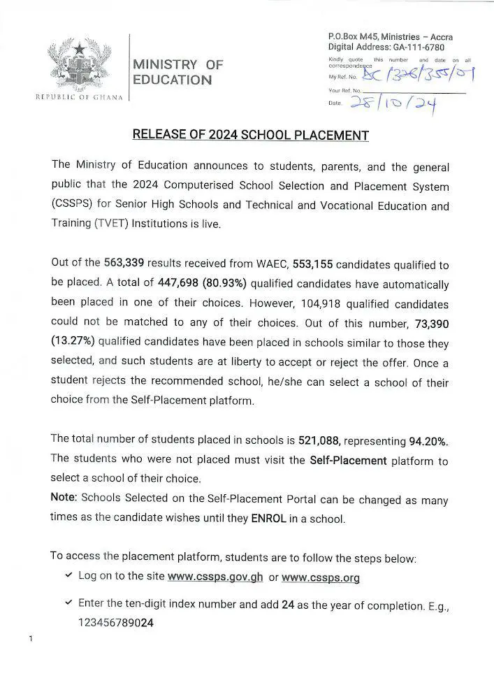 With the release of the 2024 school placement results, 447,698 pupils are automatically admitted.